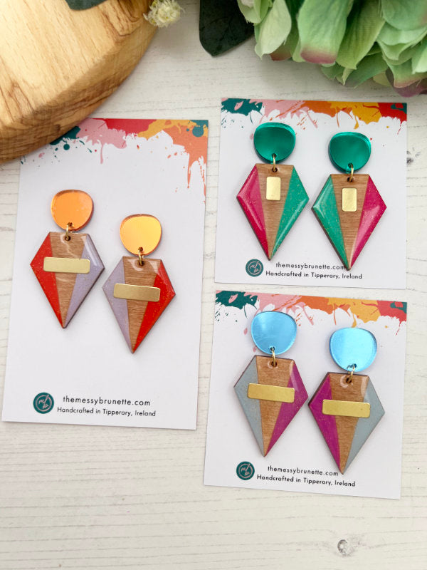 Colourful Geometric Earrings in Block Colours