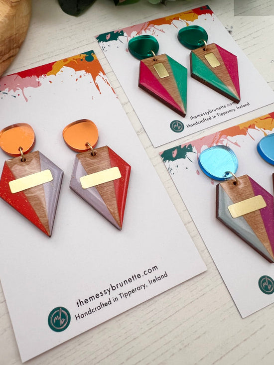 Colourful Geometric Earrings in Block Colours