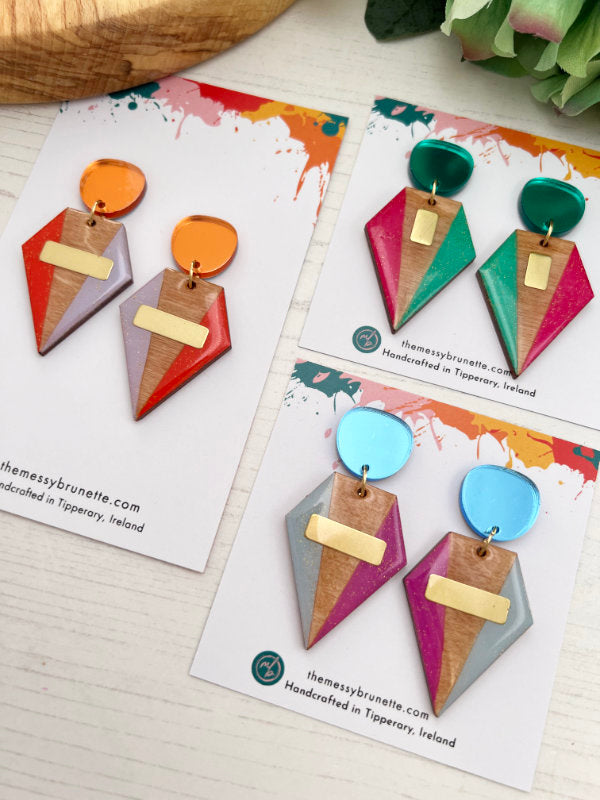 Colourful Geometric Earrings in Block Colours