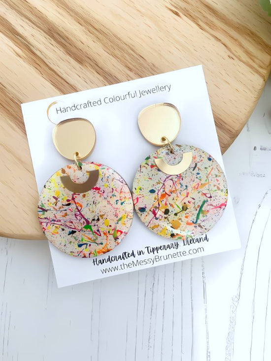 Multi Colour Paint Splatter Earrings | Large & Small Sizes