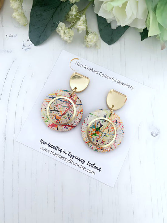 Multi Colour Paint Splatter Earrings | Large & Small Sizes