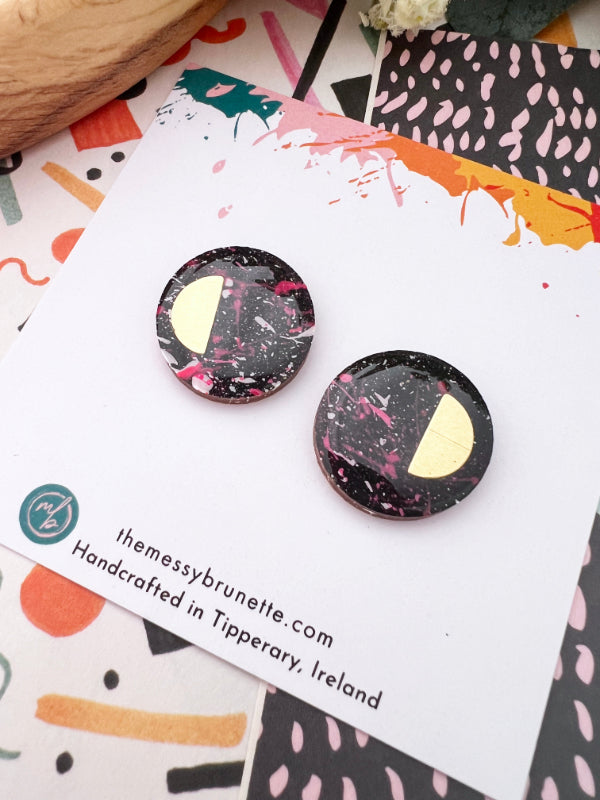 Large Splatter Stud Earrings | Shade Black