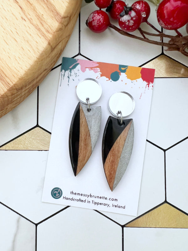 Black and Silver 'Opposites' Painted Drop Earrings