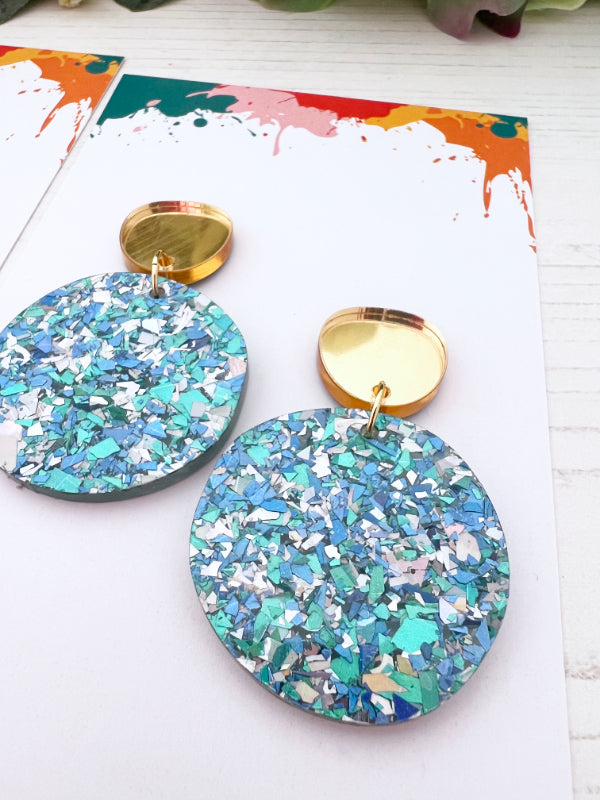 Sparkly Disco Dot Earrings | Blue and Green Shards