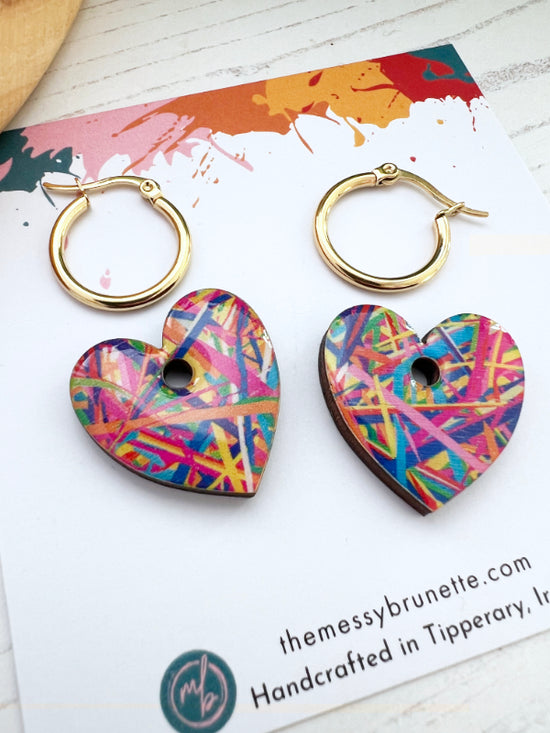 Multi Coloured Criss Cross Stripe Earrings in 2 Styles | Hearts and Bars