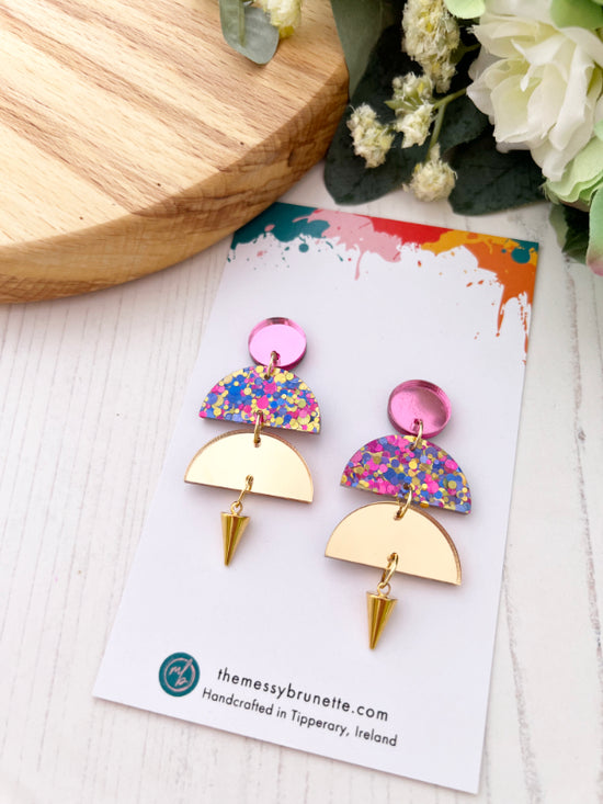 Disco Confetti Dancing Ladies | Pink Blue & Gold