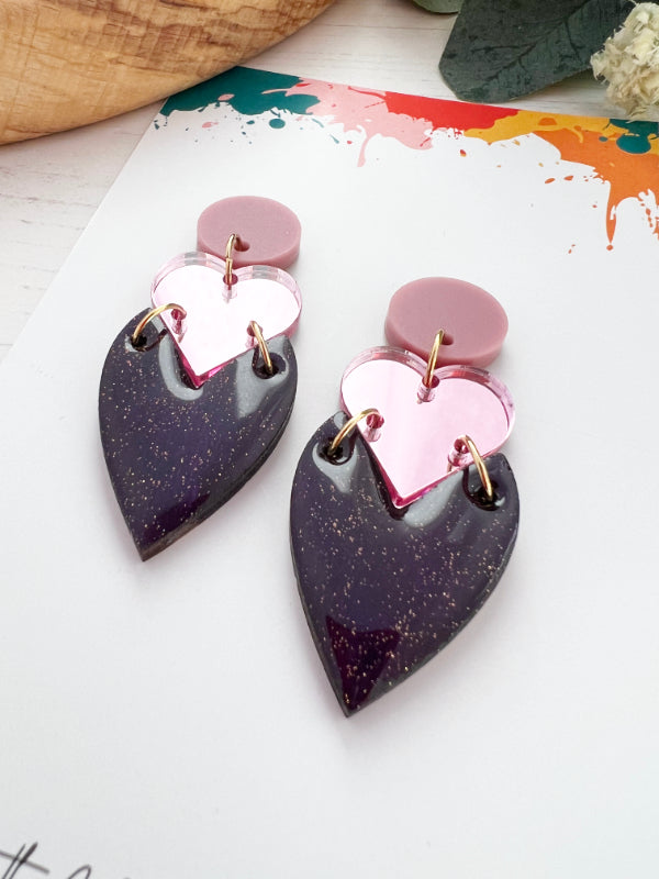 Stacked Heart Drops in Violet & Pink