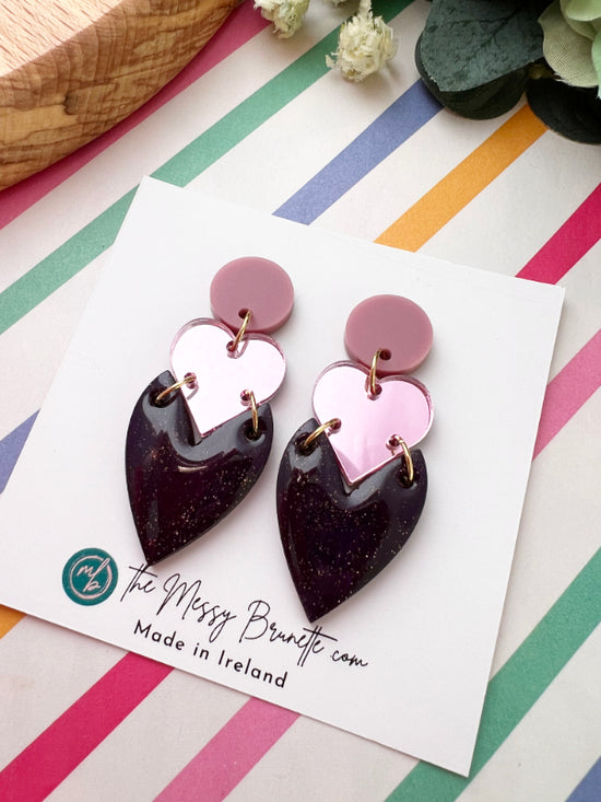 Stacked Heart Drops in Violet & Pink