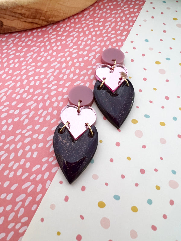 Stacked Heart Drops in Violet & Pink