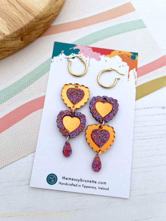 Double Heart Dangle Earrings in 2 Styles