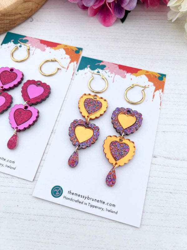 Double Heart Dangle Earrings in 2 Styles