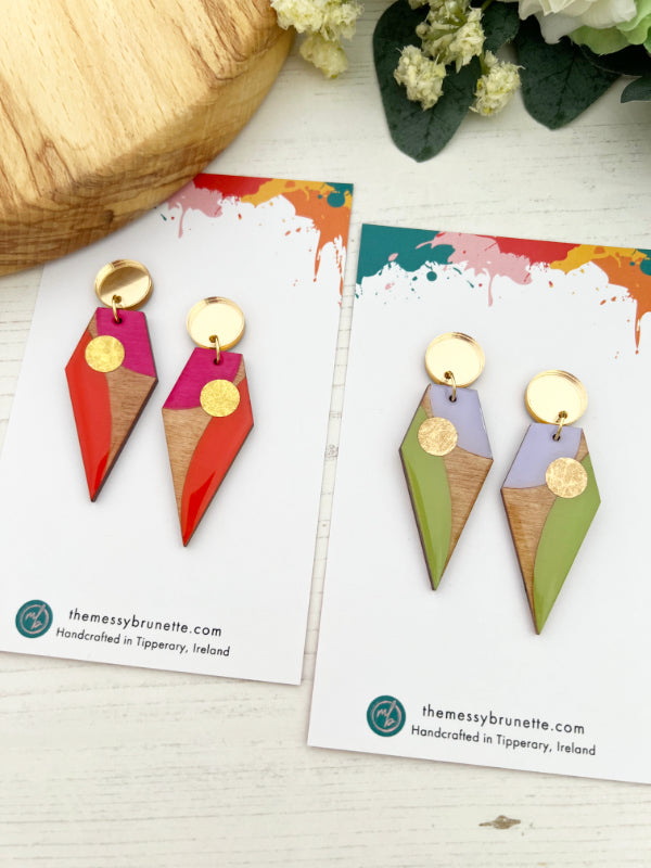 Long Drop Geometric Earrings in 3 Colourways