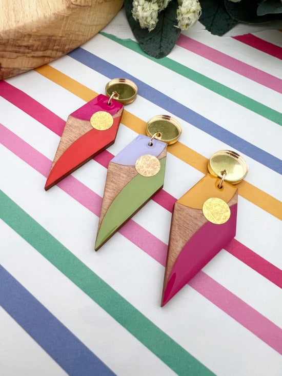 Long Drop Geometric Earrings in 3 Colourways