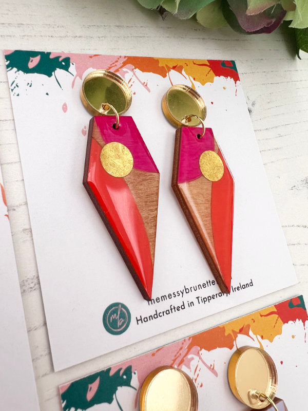 Long Drop Geometric Earrings in 3 Colourways