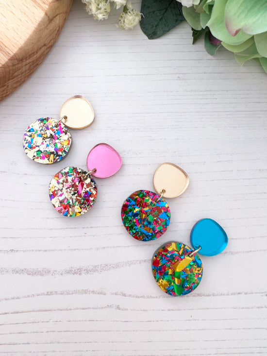 Disco Glitz Chunky Rounds Earrings - Blue Shards