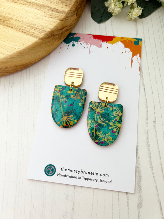 Abstract Flower Earrings in Green, Gold & Violet | 2 Styles