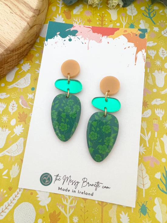 REDUCED | Green Flower Earring Drops