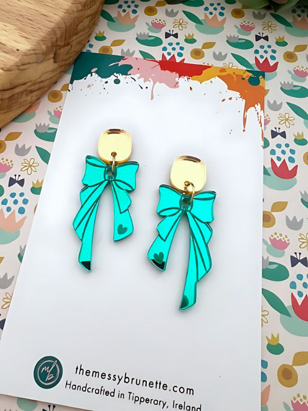 Bow Earrings in Pink & Green