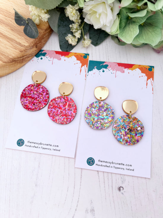 Sparkly Disco Dot Earrings | Blue and Green Shards