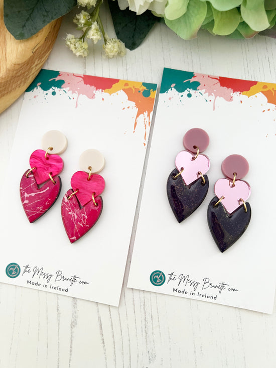 Stacked Heart Drops in Violet & Pink