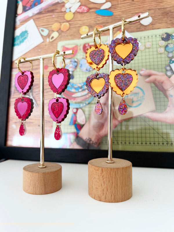 Double Heart Dangle Earrings in 2 Styles