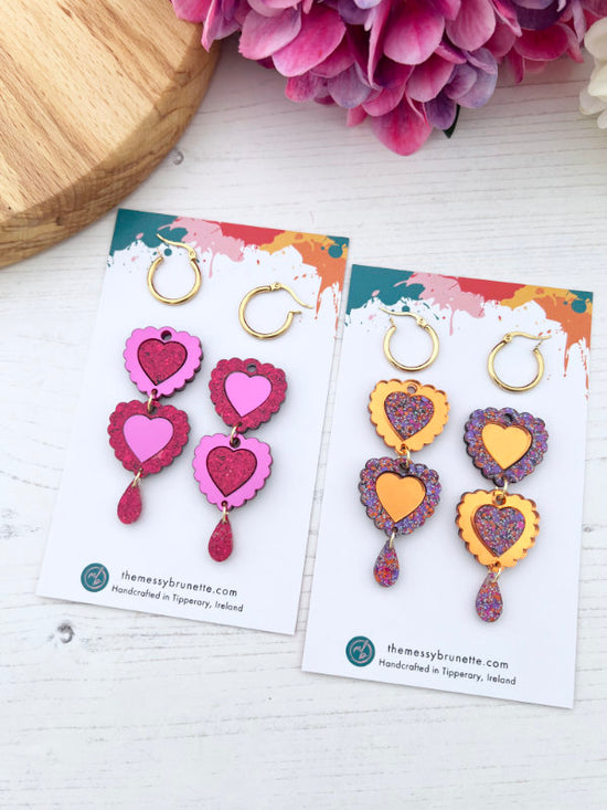 Double Heart Dangle Earrings in 2 Styles