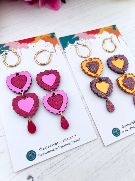 Double Heart Dangle Earrings in 2 Styles