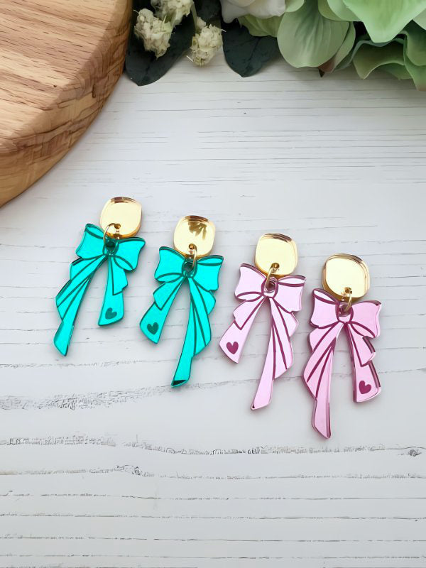 Bow Earrings in Pink & Green