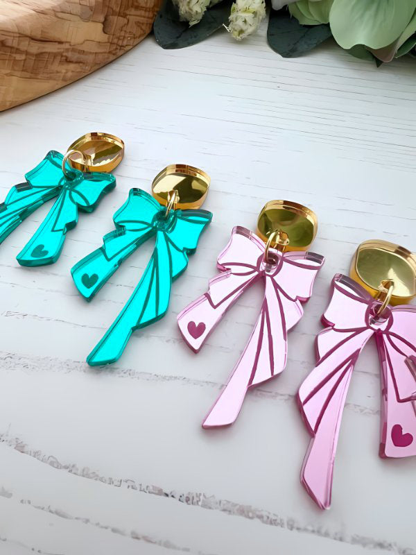 Bow Earrings in Pink & Green