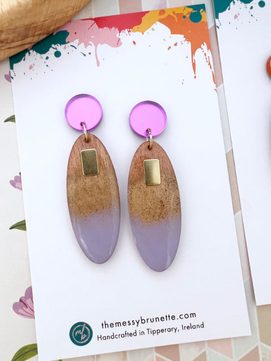 Long Oval Candy Drop Earrings in Coral and Lavender