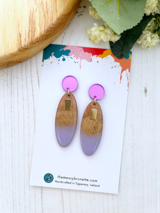 Long Oval Candy Drop Earrings in Coral and Lavender