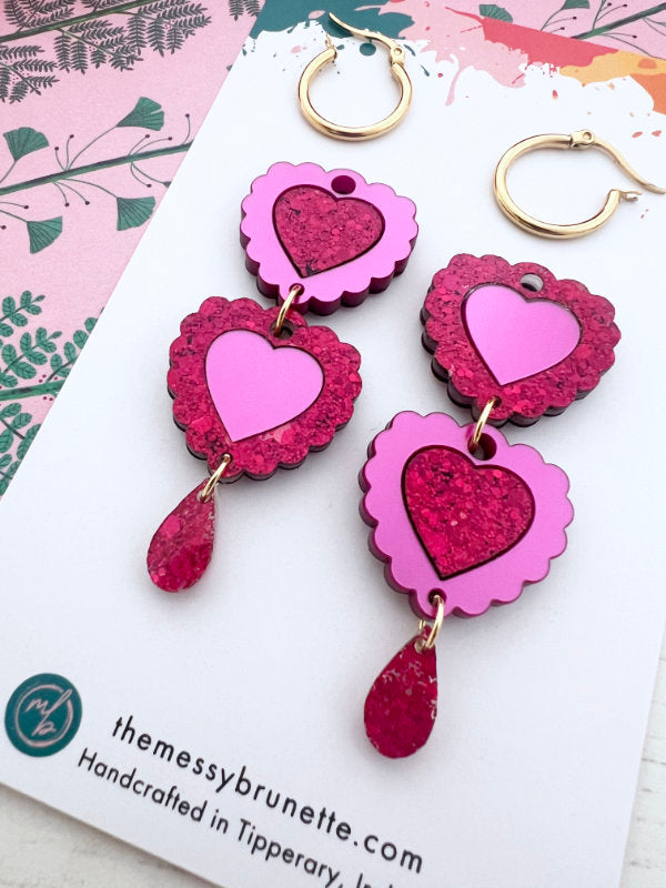 Double Heart Dangle Earrings in 2 Styles