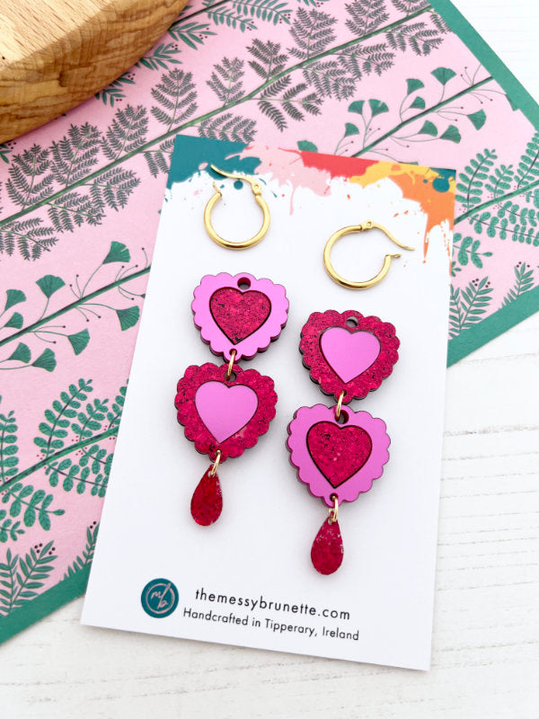 Double Heart Dangle Earrings in 2 Styles