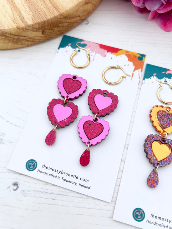 Double Heart Dangle Earrings in 2 Styles