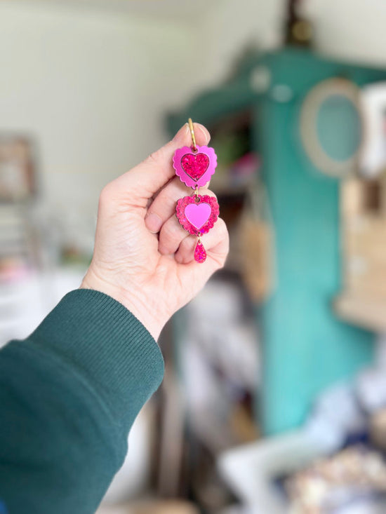 Double Heart Dangle Earrings in 2 Styles