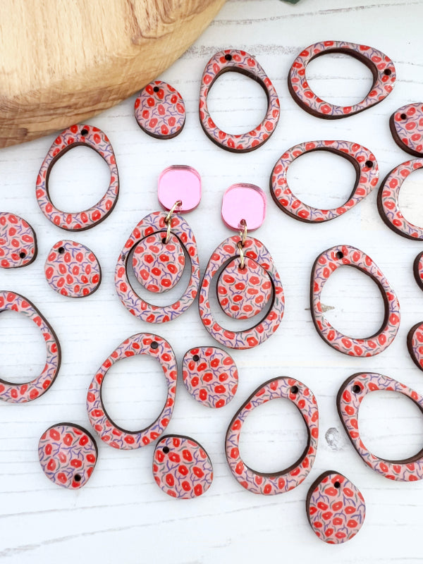 Red and Pink Layered Circle Flower Earrings