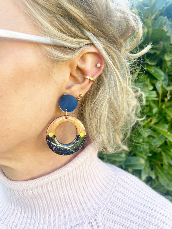 Splash Circle Earrings in Blue, Green and Black