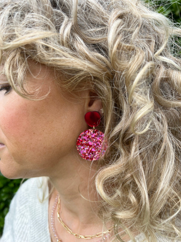 Sparkly Disco Dot Earrings | Red and Pink Shards