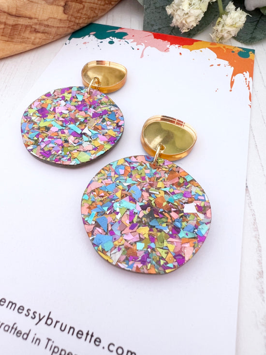 Sparkly Disco Dot Earrings | Multi Colour Shards