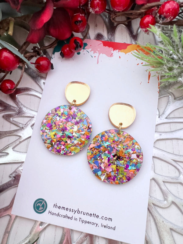 Sparkly Disco Dot Earrings | Multi Colour Shards