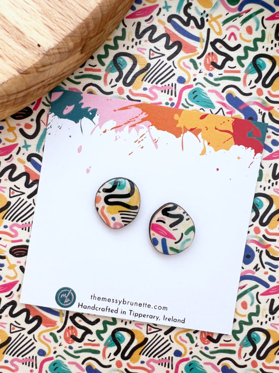 Colourful Abstract Scribble Stud Earrings