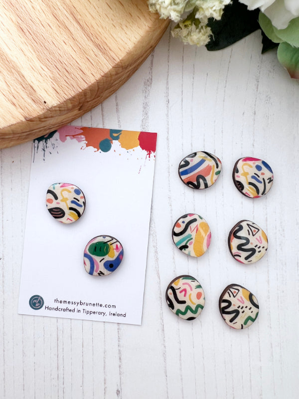 Colourful Abstract Scribble Stud Earrings