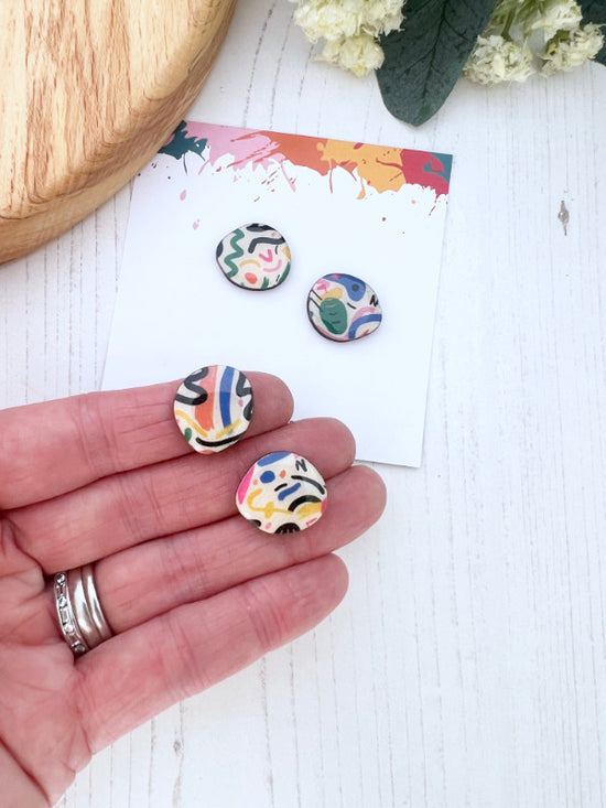 Colourful Abstract Scribble Stud Earrings