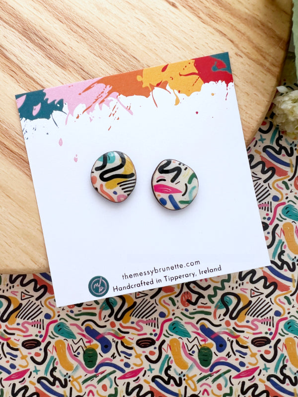 Colourful Abstract Scribble Stud Earrings