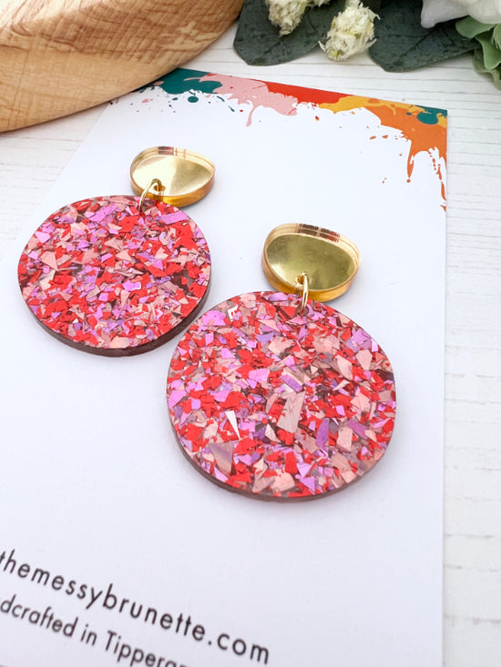 Sparkly Disco Dot Earrings | Red and Pink Shards