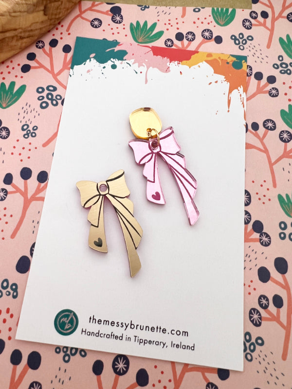 Bow Earrings in Pink & Green