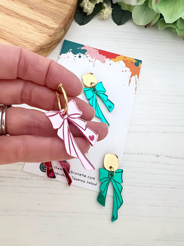 Bow Earrings in Pink & Green