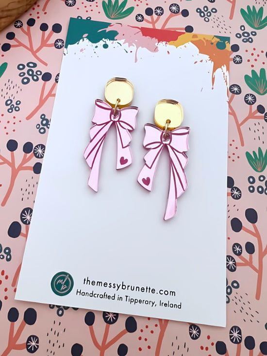 Bow Earrings in Pink & Green