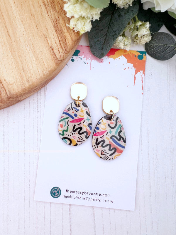 Abstract 80s Style Earrings in 2 Styles