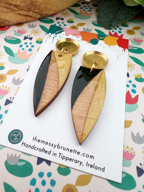 Black and Gold 'Opposites Painted Earring Drops